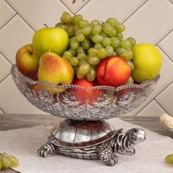 Фруктовница-конфетница Черепаха со стеклянной чашей 7373 Серебро