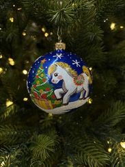 Стеклянный шар Лошадка 90 мм., синий, стекло, Ёлочка (С206/2)
