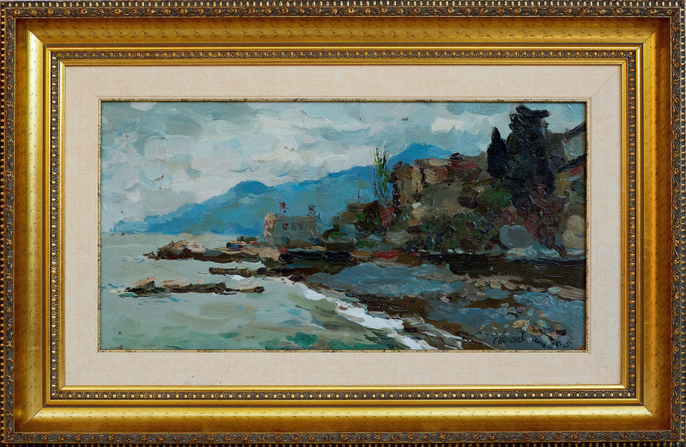 Картина Бочарова С.П. "Ялта пляж Массандровский" картон/масло 25х48