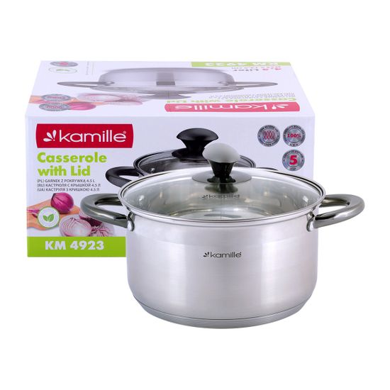 Кастрюля 4,5 л. из нержавеющей стали Kamille KM 4923 с черными ручками