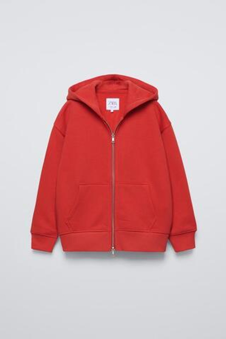 ZARA ОДНОТОННОЕ ХУДИ НА МОЛНИИ, КРАСНЫЙ