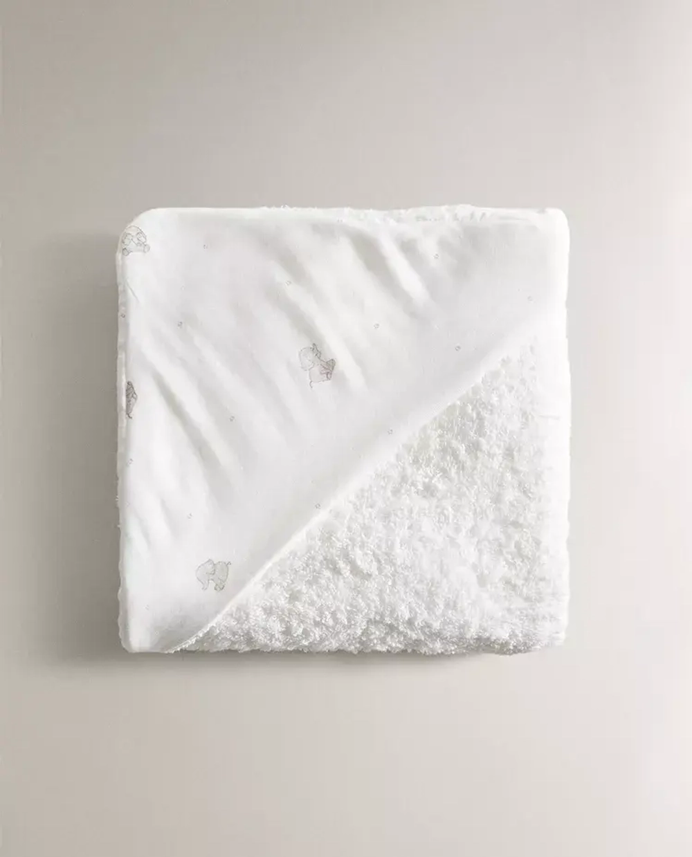 ZARA HOME ДЕТСКОЕ ПОЛОТЕНЦЕ С КАПЮШОНОМ И ПРИНТОМ, ЖЕЛТОВАТО-БЕЛЫЙ