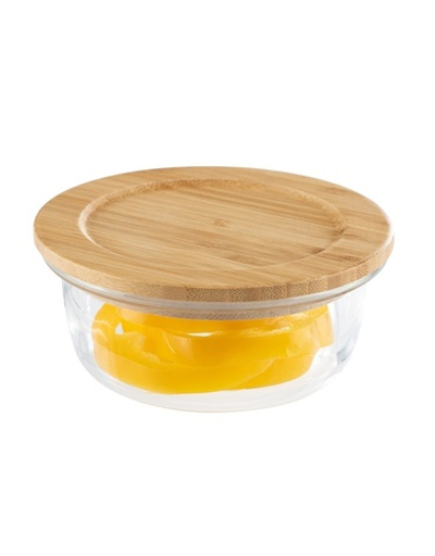 Контейнер BAMBU, объем: 400 мл, из жаропрочного стекла с крышкой из бамбука, круглый. 106023-SK