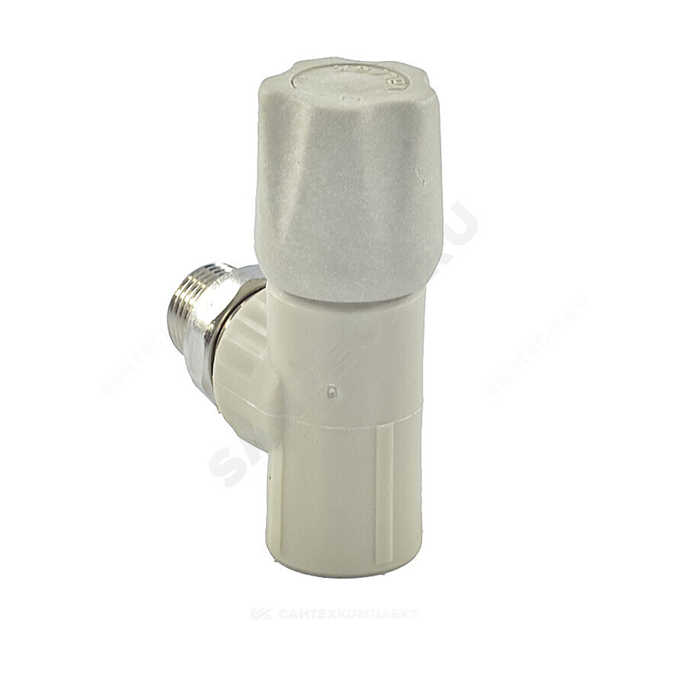Клапан (вентиль) PP-R запорный серый Дн 20х1/2" Ру25 НР угловой для радиатора VALFEX 1014720012Г
