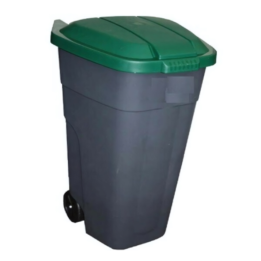Бак для мусора с крышкой на колесах 110л зеленый