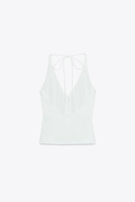 ZARA ТЕКСТУРИРОВАННЫЙ ТОП-ЖИЛЕТ, БЕЛЫЙ