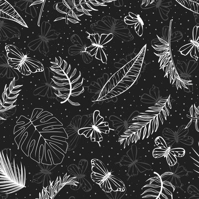 Бабочки и листья на черном
