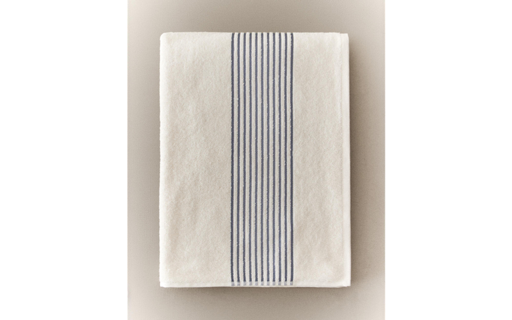 Zara Home Полотенце для лица и рук из хлопка, синий, в полоску · 7549/013