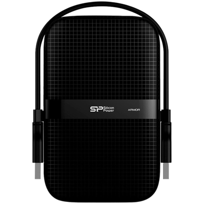 Silicon Power Armor - A60 1TB Portable HDD USB 3.2 Gen1 Black, Shockproof MIL-STD 810G Method 516.6 Procedure IV, Water-resistant IPX4, LED light