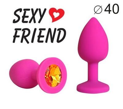 Ярко-розовая анальная пробка с оранжевым кристаллом - 9,5 см. (Цвет: оранжевый)