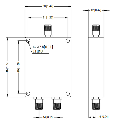 LFT-2W0560-S-50W, 2-канальный резистивный делитель мощности, SMA, 0.5-6 ГГц
