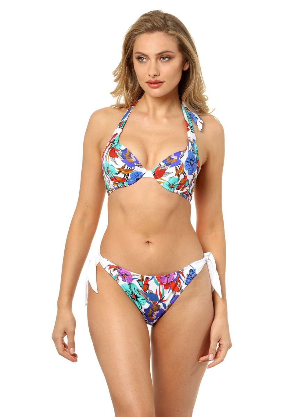 Раздельный купальник с принтом в виде тропических цветов (Размер: C/M) (Цвет: белый)