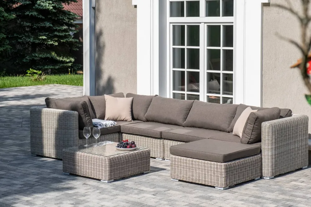 "Лунго" трансформирующаяся лаунж-зона из искусственного ротанга, цвет бежевый