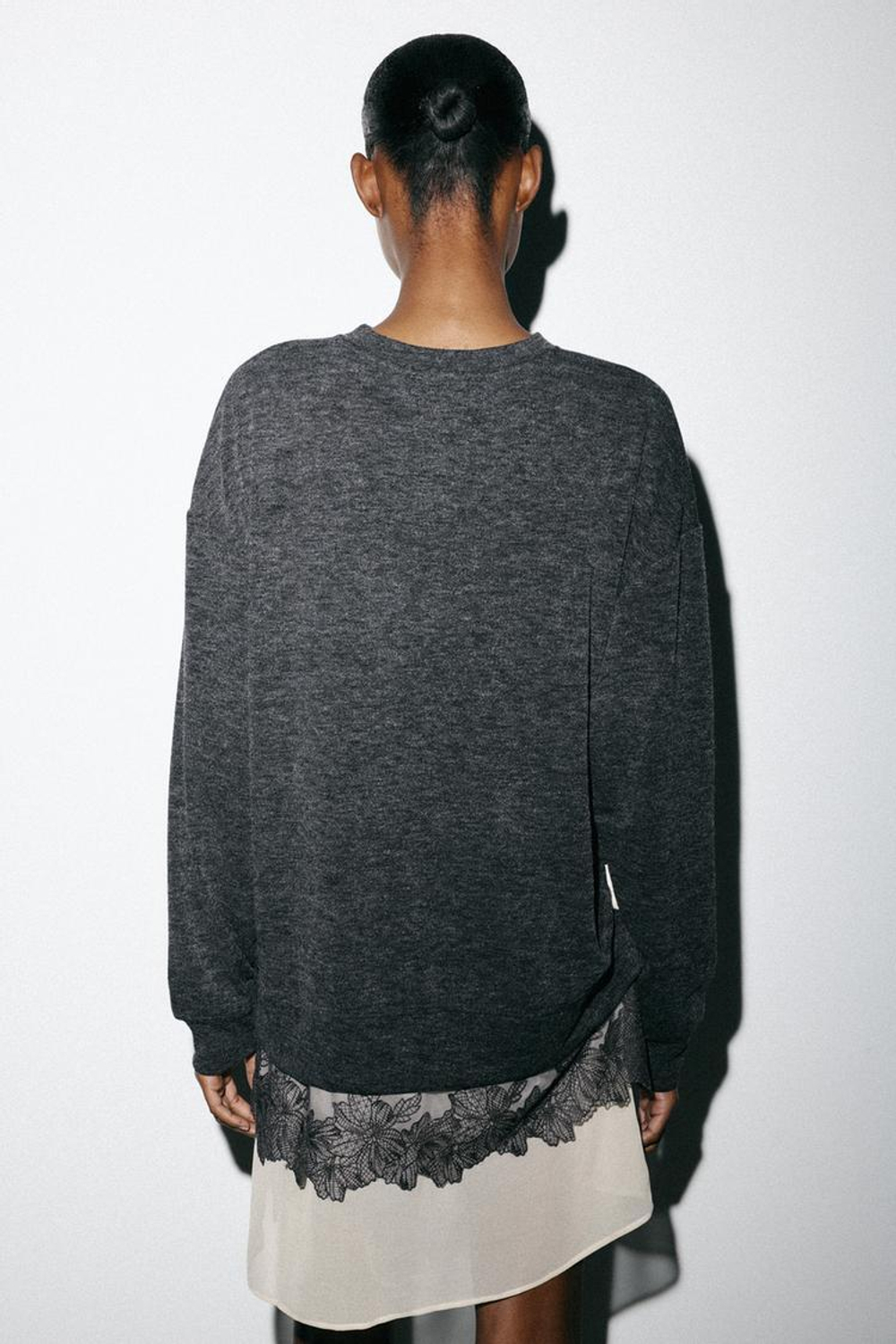 ZARA КОМБИНИРОВАННОЕ ПЛАТЬЕ С ЭФФЕКТОМ МЯГКОСТИ, СЕРЫЙ МЕЛАНЖ