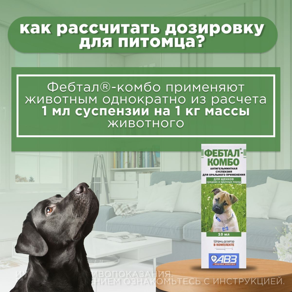 Суспензия для лечения и профилактики глистов АВЗ Фебтал-комбо для щенков крупных и средних пород, 10 мл