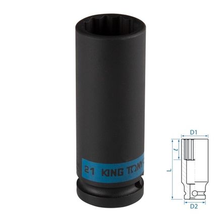 Цена на KING TONY (443021M) Головка торцевая ударная глубокая двенадцатигранная 1/2", 21 мм