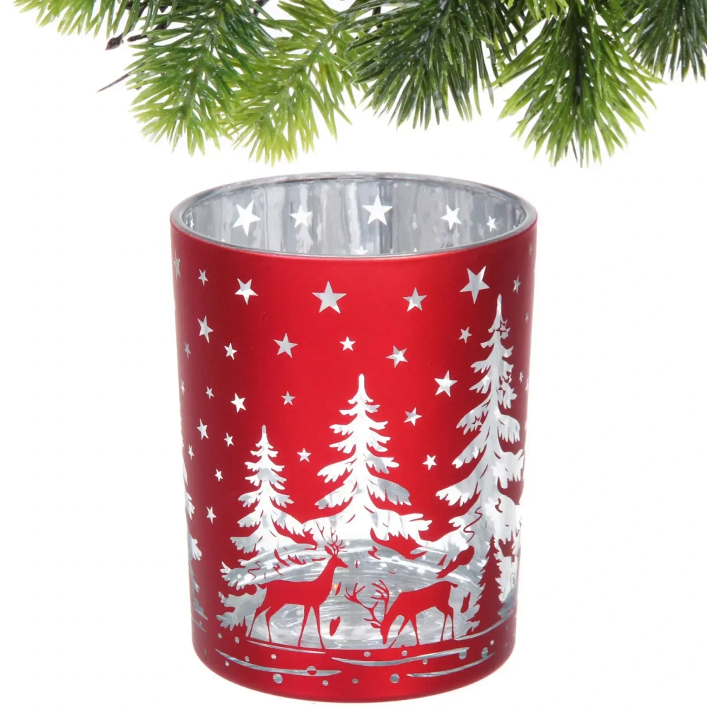 Подсвечник «Снежный лес» 10*12,5 см, Красный