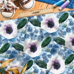 Ткань футер 2-х нитка большие петуньи на фоне неба