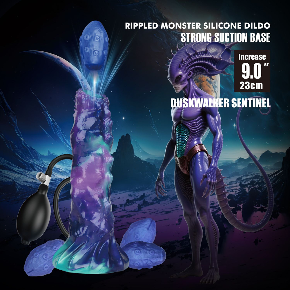 Фиолетовый яйцеродящий фаллоимитатор Duskwalker Sentinal на присоске - 22,4 см. (Цвет: фиолетовый)