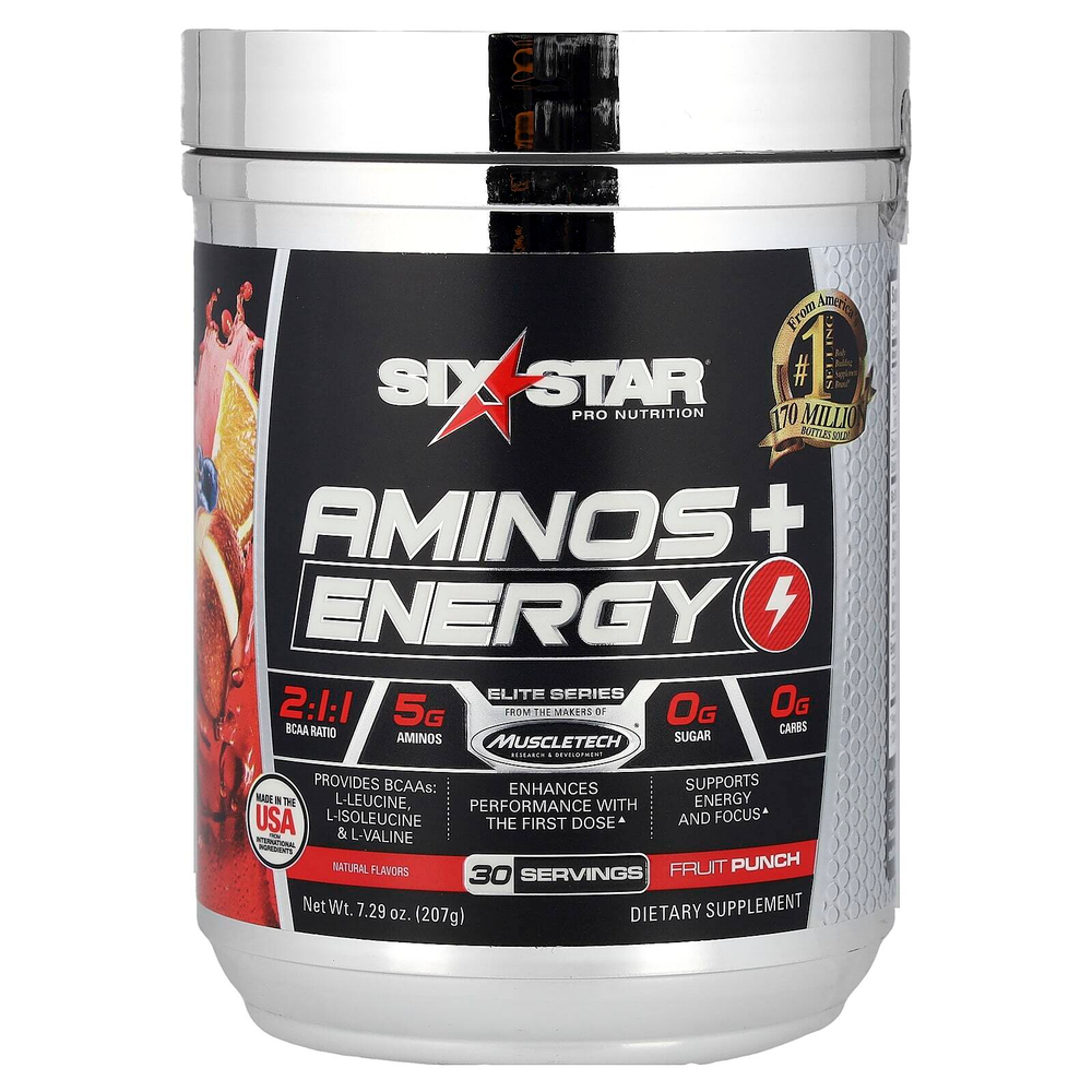 SIXSTAR, Elite Series, Aminos + Energy, фруктовый пунш, 207 г (7,29 унции)