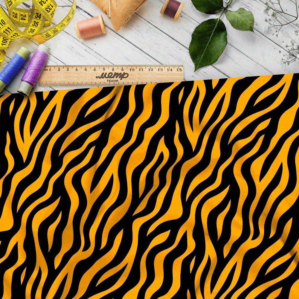 Ткань премиум шелк искусственный Армани полосатая звериная фантазия