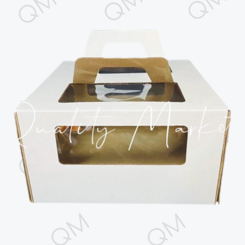 Коробка для торта с окошком и ручками 240*240*130  мм (белая), 50шт