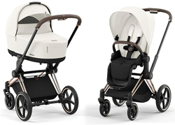 Коляска 3 в 1 Cybex Priam IV Rosegold complete и автокресло Cloud T i-Size Mirage Grey Plus Off White