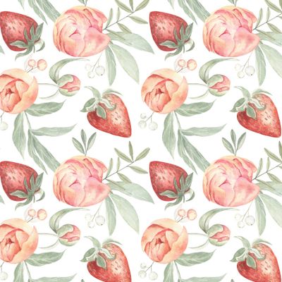 Пионы и клубника на белом / Peony and strawberry on white