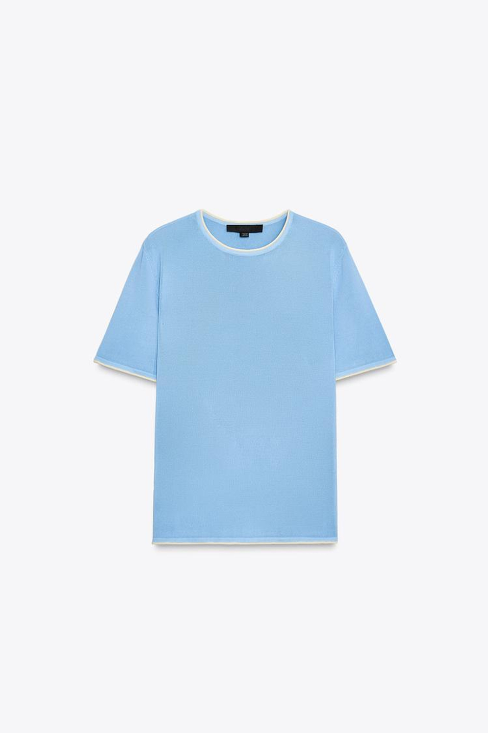 ZARA ТРИКОТАЖНЫЙ ТОП С ОКАНТОВКОЙ, ГОЛУБОЙ