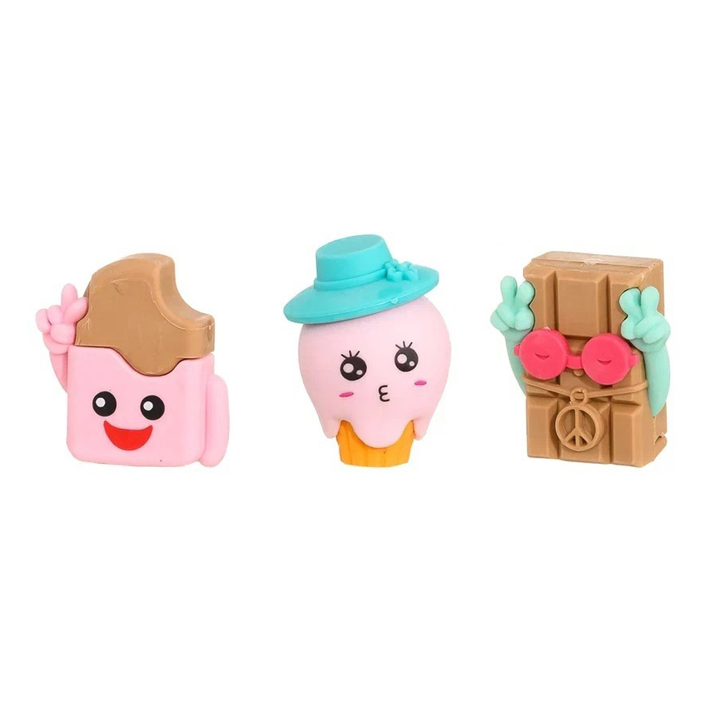 Ластик насадка на карандаш Qihao, фигурный, серия "Весёлые фрукты", корпус в форме фруктов и ягод, набор 6 шт