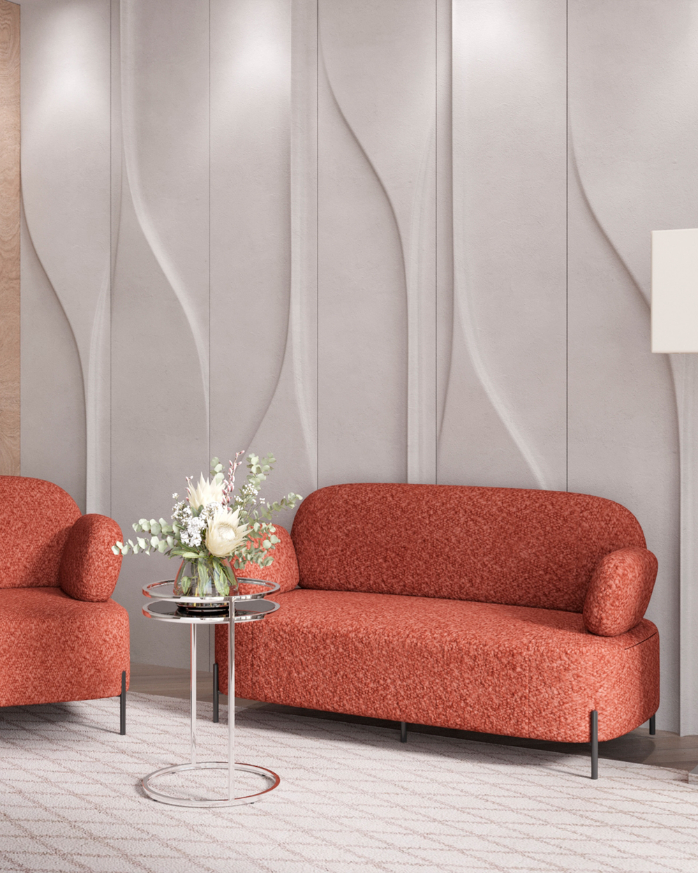 Диван Кэнди ткань букле коралловый