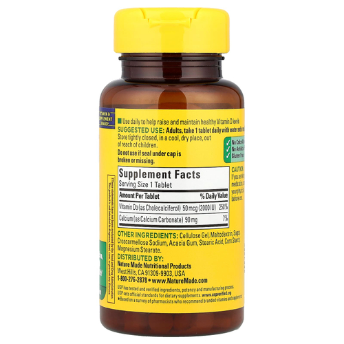 Nature Made, витамин D3, 50 мкг (2000 МЕ), 100 таблеток