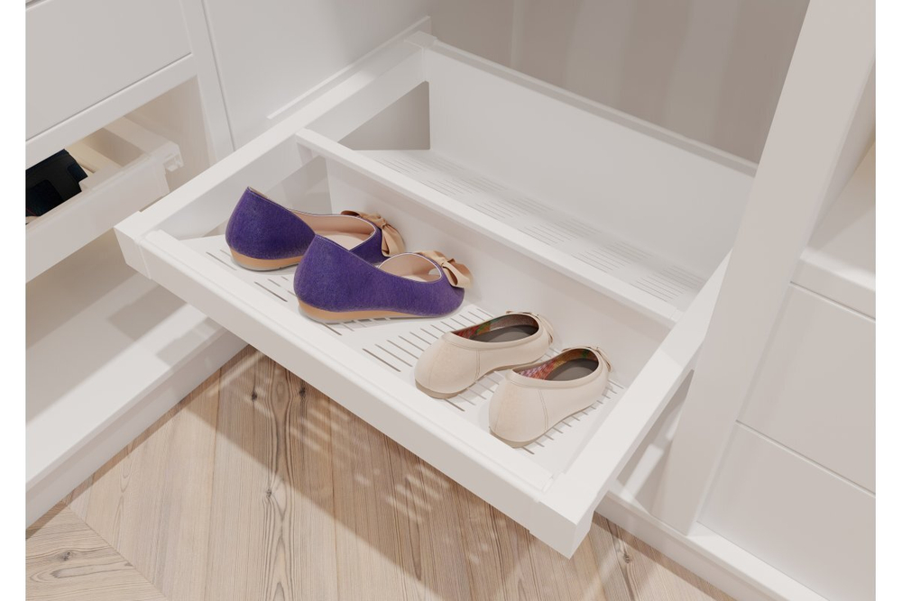 Корзина металлическая перфорированная для обуви ELITE 700мм, скрытый монтаж с доводчиком, белый