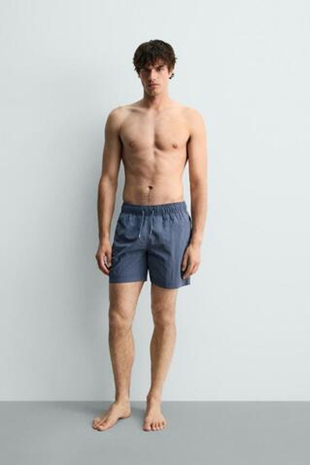 ZARA ДЛИННЫЕ ПЛАВКИ ИЗ ТЕХНИЧЕСКОЙ ТКАНИ, КОБАЛЬТОВЫЙ