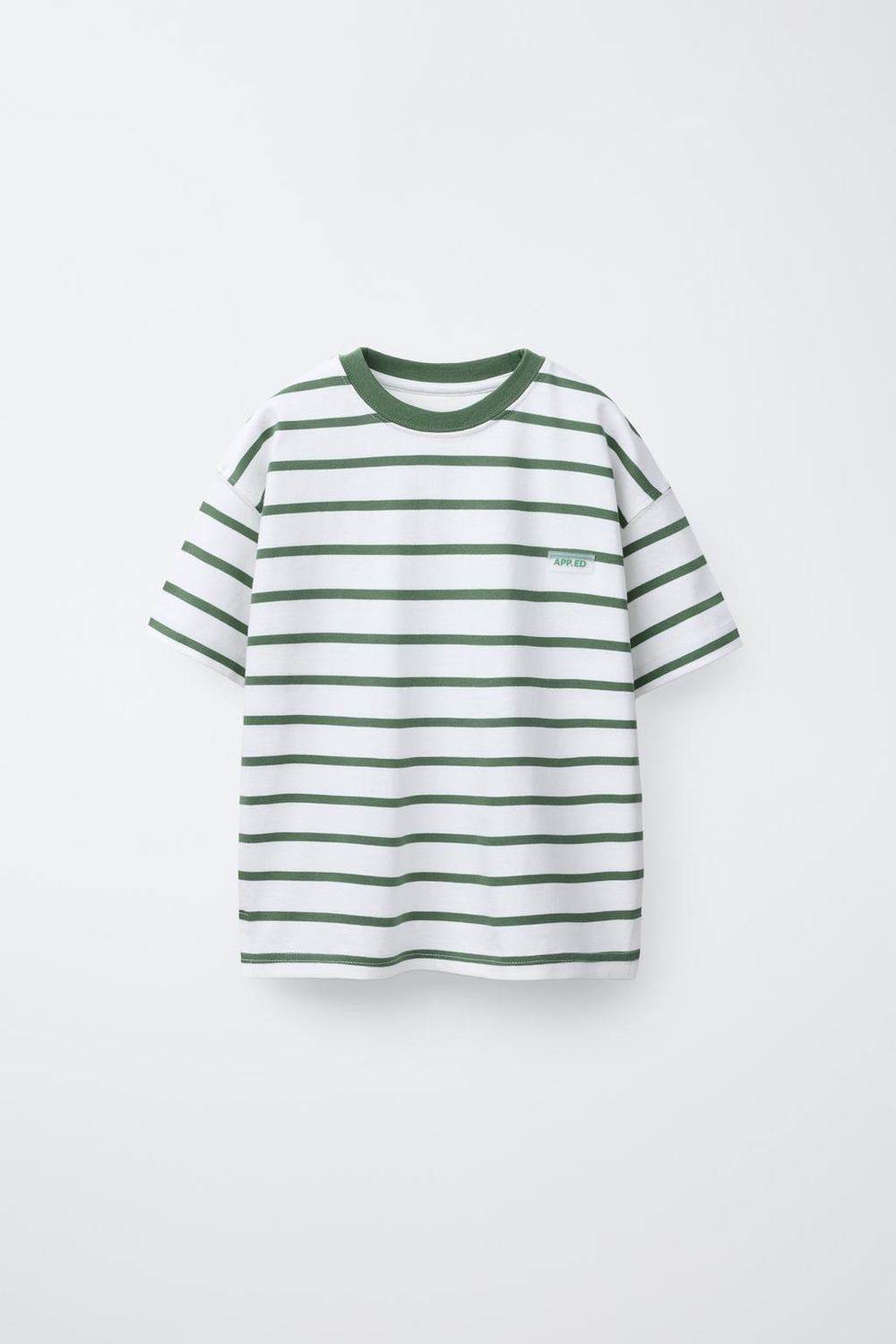 ZARA ФУТБОЛКА В ПОЛОСКУ ИЗ ПЛОТНОГО ДЖЕРСИ С НАШИВКОЙ, ЗЕЛЕНЫЙ