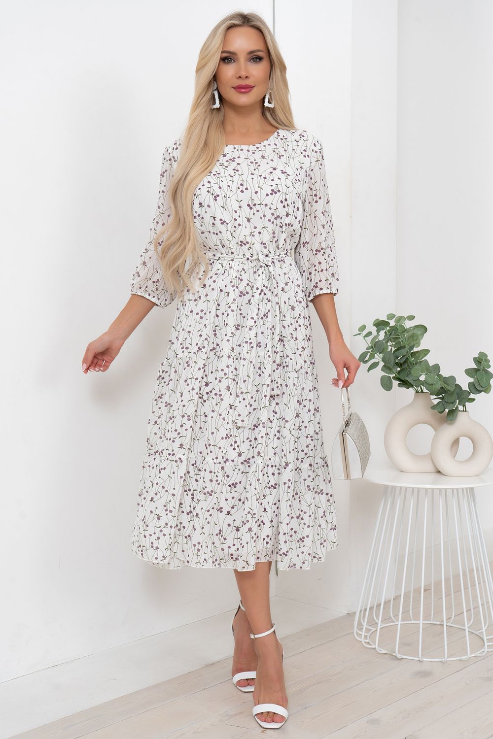 Платье Хелен (белый/принт) Р11-1075/9 Nikol (Акция)