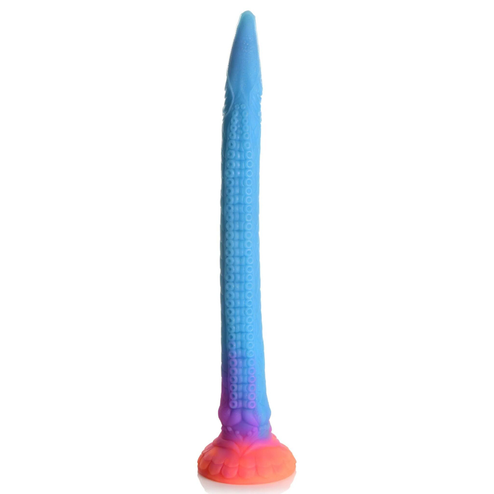 Фантазийный люминесцентный фаллоимитатор в форме змеи Makara Glow-in-the-Dark Silicone Snake Dildo - 46 см. (Цвет: синий)