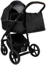 Детская коляска Roan Esso Кожа 3 в 1 с автокреслом Pituso Baesa Pro Black,Beige Canopy ESSK/210/1 Black /Black/руч.Тем.коричневый