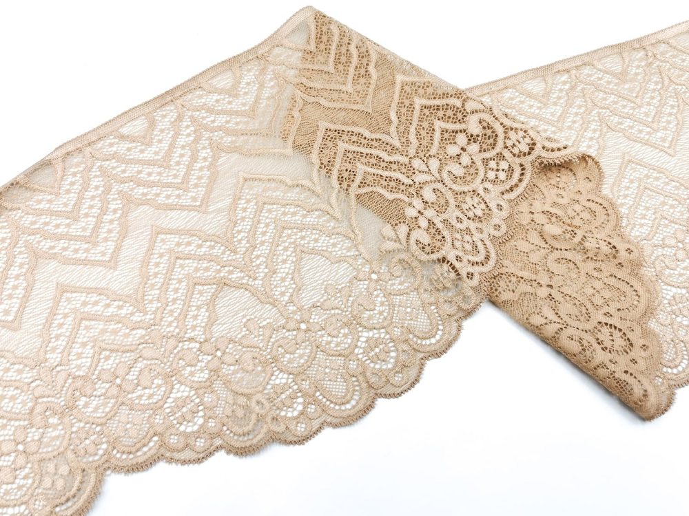 Эластичное кружево, 18см, Италия, золотисто-бежевое , (Арт: EKI-006), м