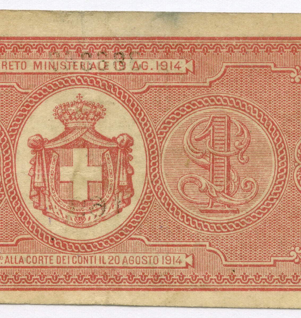 Банкнота Италия 1 лира 1914 год 169 388847. VF