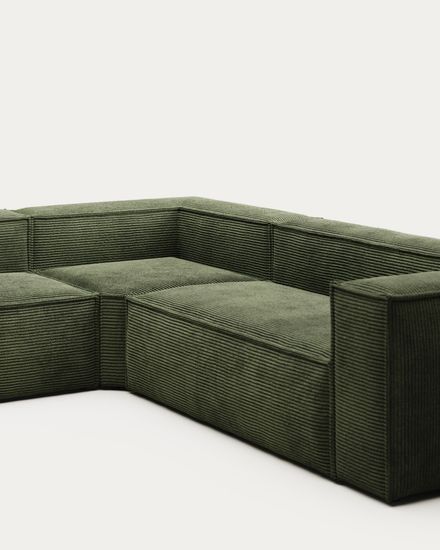 5-местный угловой диван Blok из плотного вельвета зеленого цвета 320 х 290 см