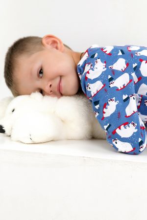 Детская пижама с брюками Белый мишка с начесом