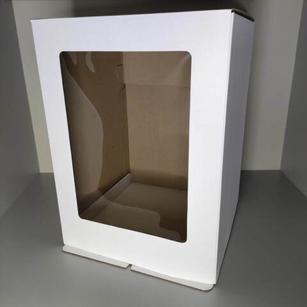 Коробка для торта с окном белая 33х33х45 см