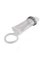 Закрытая насадка на пенис с подхватом мошонки и стимулирующими «ресничками»