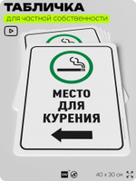 Табличка для частной территории "Место для курения", на дом, для участка, для подъезда, организаций и частных территорий, предупреждающая, 40х30 см, Silver Plane x Айдентика Технолоджи