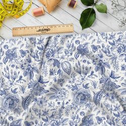 Ткань интерлок розы росписью гжель