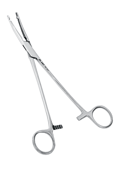 Зажим жесткий для влагалищных операций изогнутый 219 мм