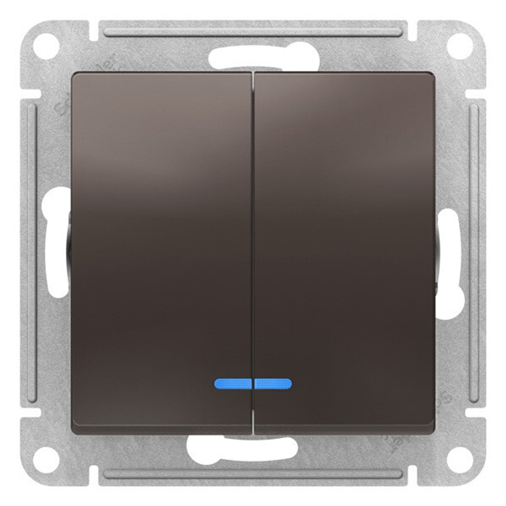 Schneider Electric AtlasDesign Выключатель 2-клавишный с индикатором, 10А (мокко)