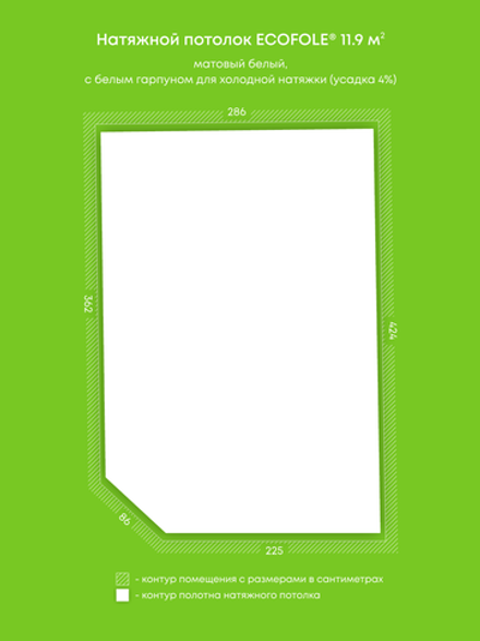 Матовый натяжной потолок 11.9 м2