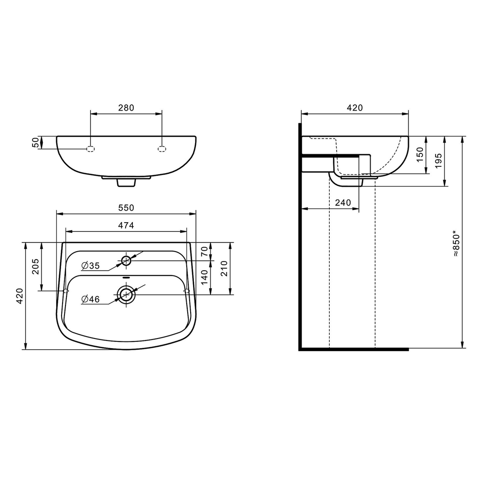 Умывальник-тюльпан "Лонги-55" (пост.Анимо) (с хром. переливом) (Santek)